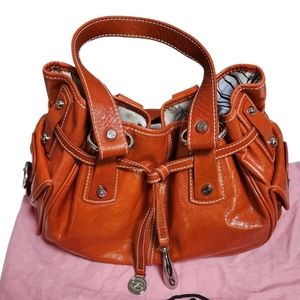 Francesco Biasia Orange Italian Leather Handbag Purse Handles Satchel